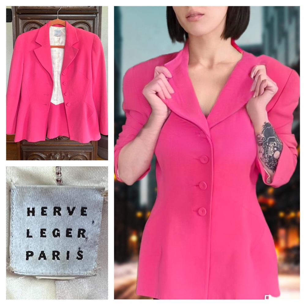 HERVE LEGER Paris Pink COUTURE Blazer Suit Jacket